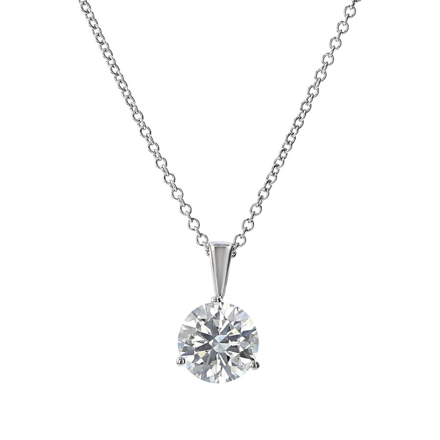 1.31ct Fire & Ice Round Brilliant Diamond Solitaire Pendant in 18K White Gold, 18" chain