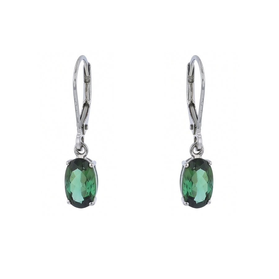 1.94ct Oval Green Tourmaline Drop Earrings in 14K White Gold