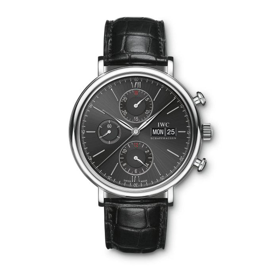42mm Portofino Watch with Black Dial in Stainless Steel Strap