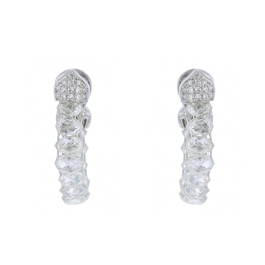 6.86ct Briolette and 0.49ct Single Cut Diamond Hoop Earrings in Platinum and 18K White Gold