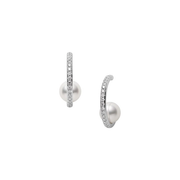 Akoya 7.5mm A+ Pearl and 0.46ct Diamond Hoop Earrings in 18K White Gold