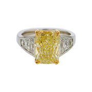 5.02ct Cushion Cut Yellow Diamond and 1.02ct Diamond Ring in Platinum and 18K Yellow Gold, size 7