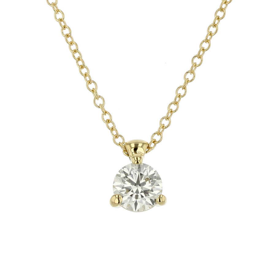 HOF Classic 0.48-0.53ct Diamond Classic 3-Prong Solitaire Pendant in 18K Yellow Gold 18" chain
