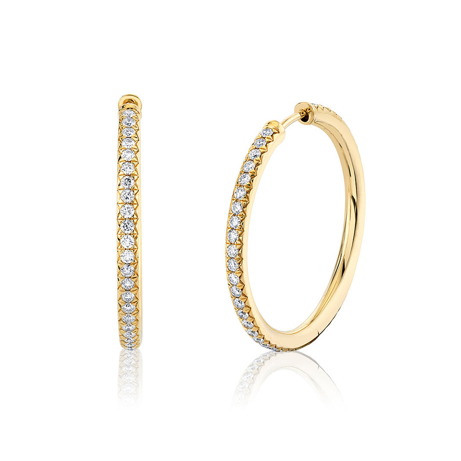 French Cut Diamond Hoop Earrings in 18k Yellow Gold, 25mm