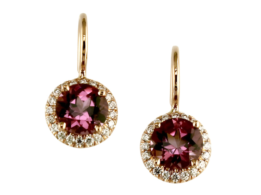 2.23ct Pink Rhodnite Garnet and 0.19ct Diamond Halo Drop Earring in 20K Rose Gold