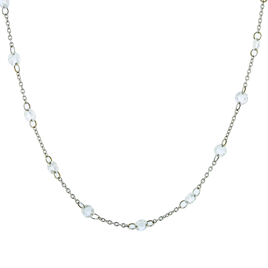 2.61ct Rose Cut Diamond Station Necklace in 18K White Gold, 16-18"