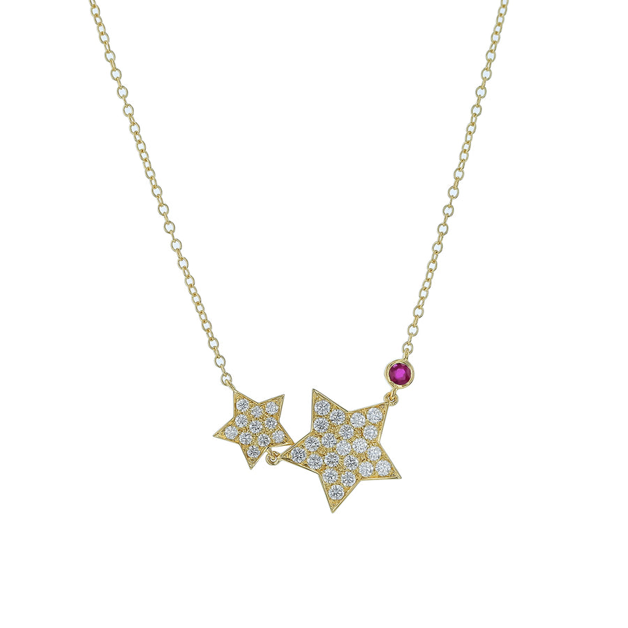 0.51ct Diamond and 0.10ct Ruby Star Necklace in 18K Yellow Gold, 18"