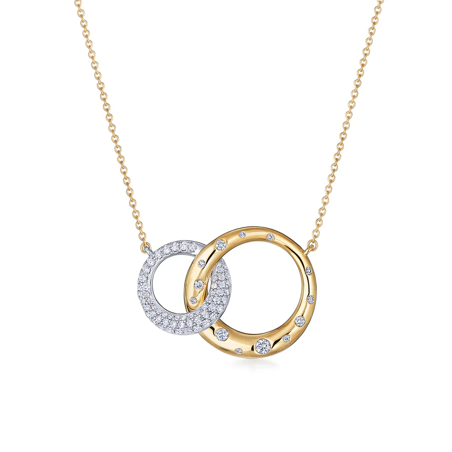 Cobblestone 0.54ct Diamond Interlocking Necklace in 18K Yellow and White Gold, 18"
