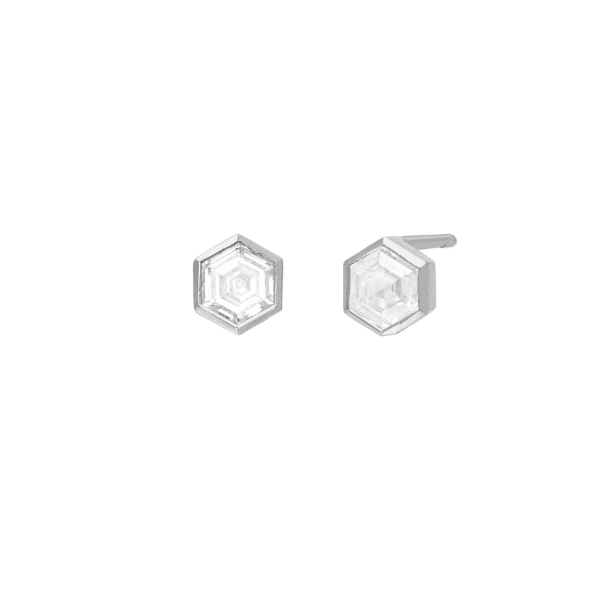 Hope 0.65ct Diamond Hexagon Bezel Stud Earring in 18K White Gold