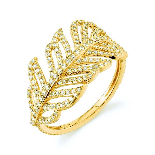 0.66ct Diamond Feather Ring in 18K Yellow Gold, size 6.5