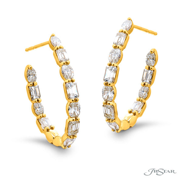 Gorgeous Glamour 4.04ct Emerald Cut and Oval Diamond Hoop Earrings in 18K Yellow Gold