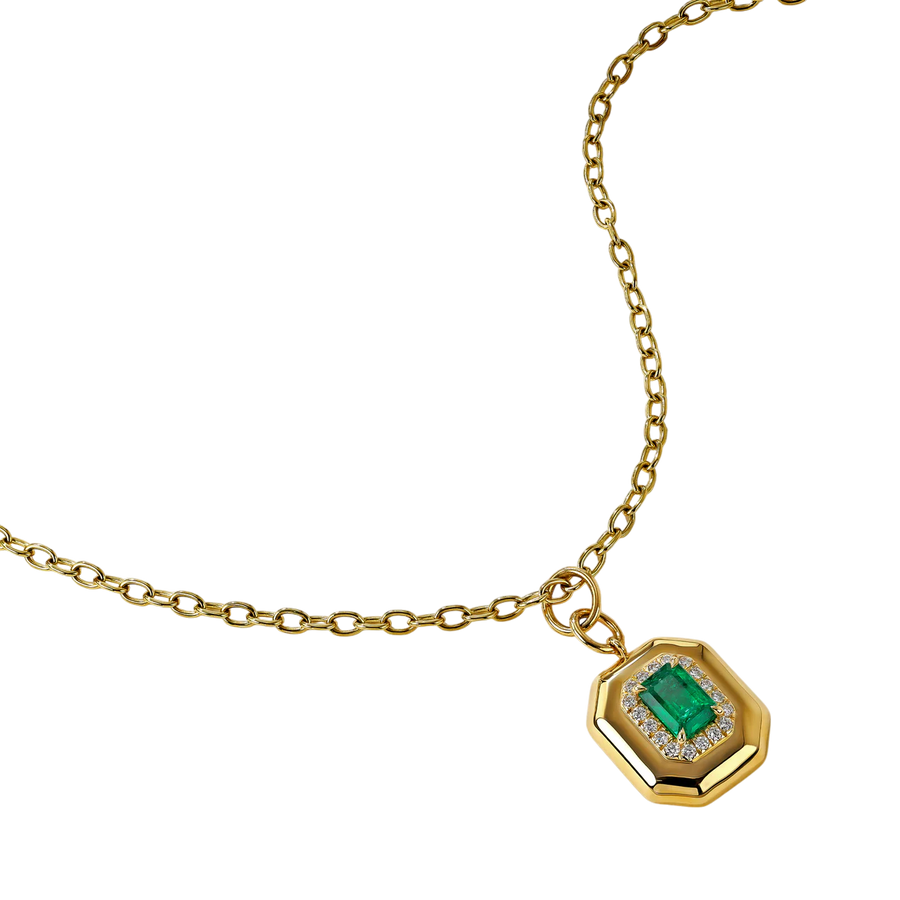 Heirloomed 1.13ct Emerald and 0.16ct Diamond Halo Pendant in 18K Yellow Gold, 18" chain