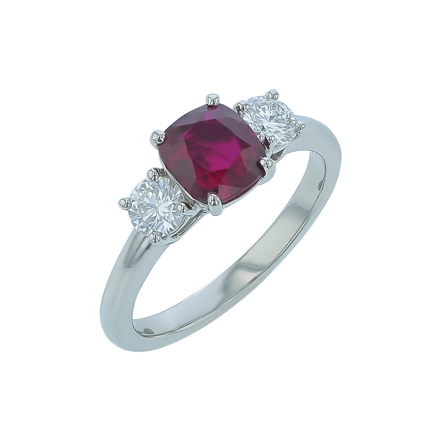 1.45ct Cushion Ruby and 0.48ct Diamond Ring in Platinum, Size 6.25