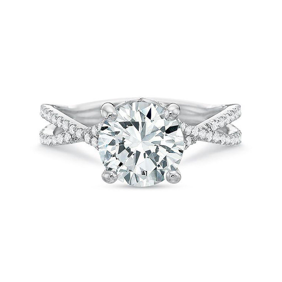 Extraordinary 0.32ct Diamond Gallery Twist Shank Ring Semi Mount in 18K White Gold for 2.00ct Round Center