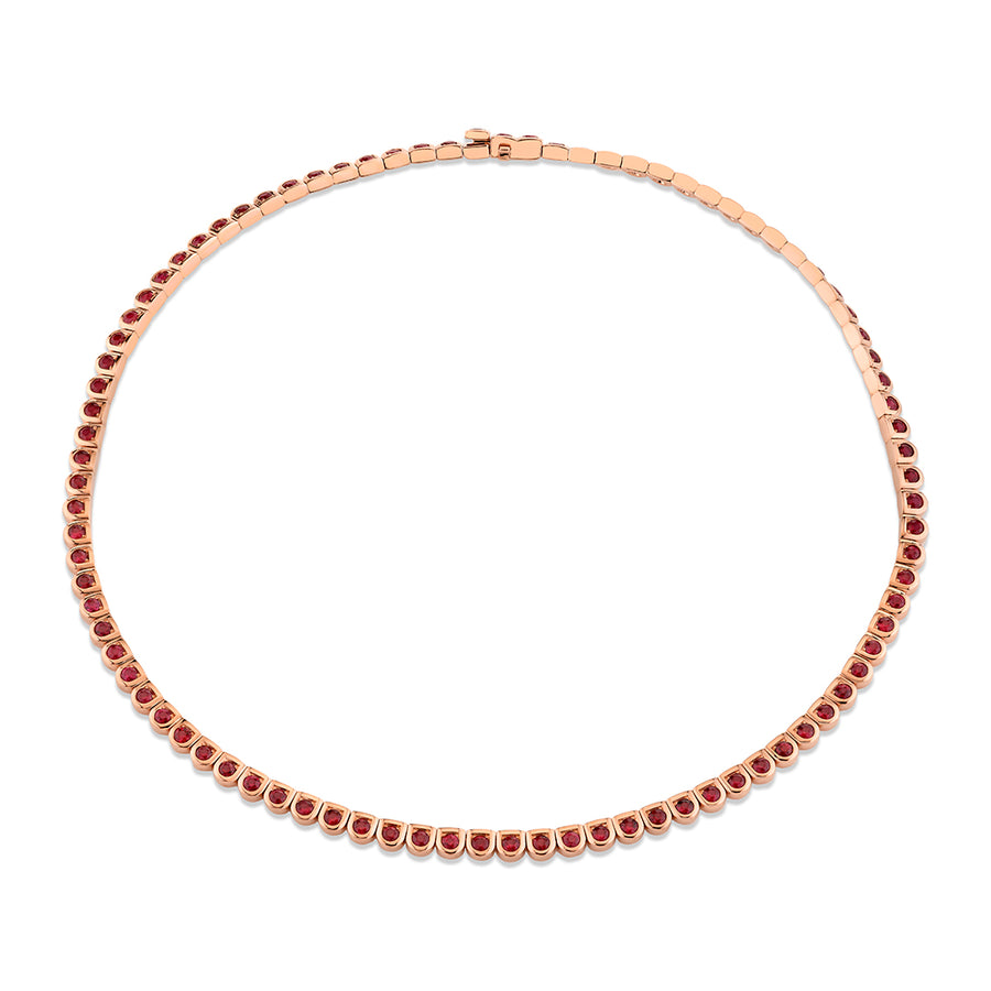 Scallop 9.31ct Ruby Line Necklace in 18K Rose Gold, 17"