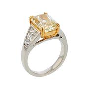 5.02ct Cushion Cut Yellow Diamond and 1.02ct Diamond Ring in Platinum and 18K Yellow Gold, size 7