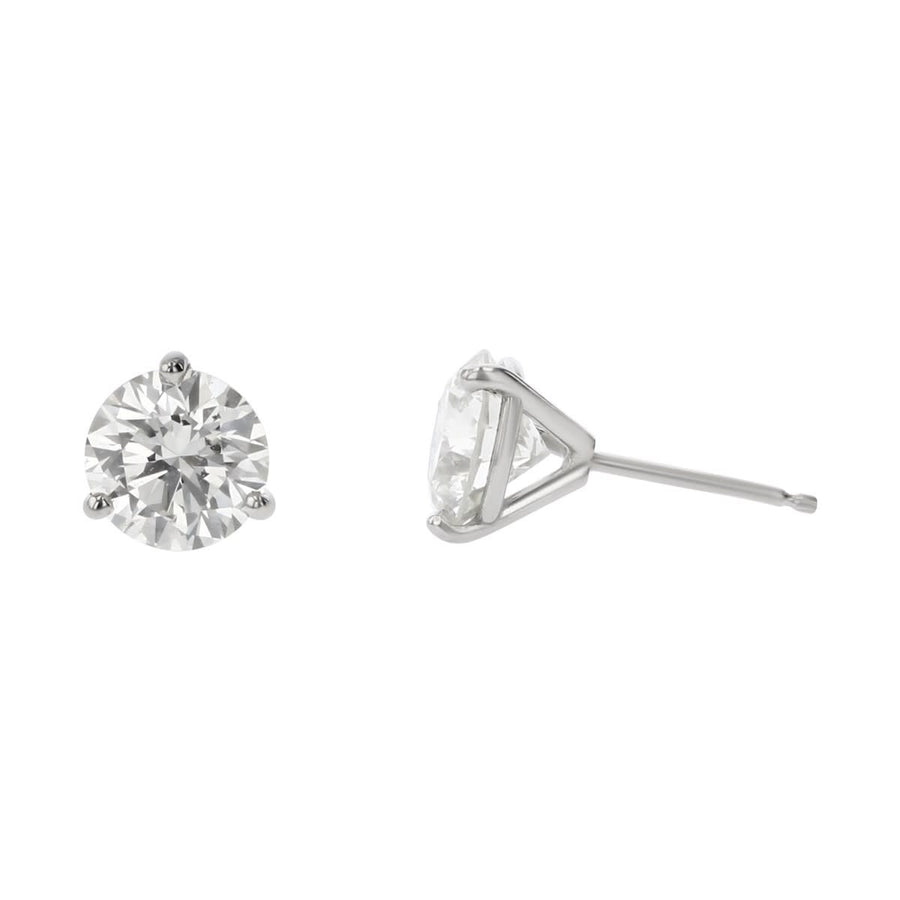 1.01ct Round Brilliant Diamond 3 Prong Stud Earrings in 14K White Gold