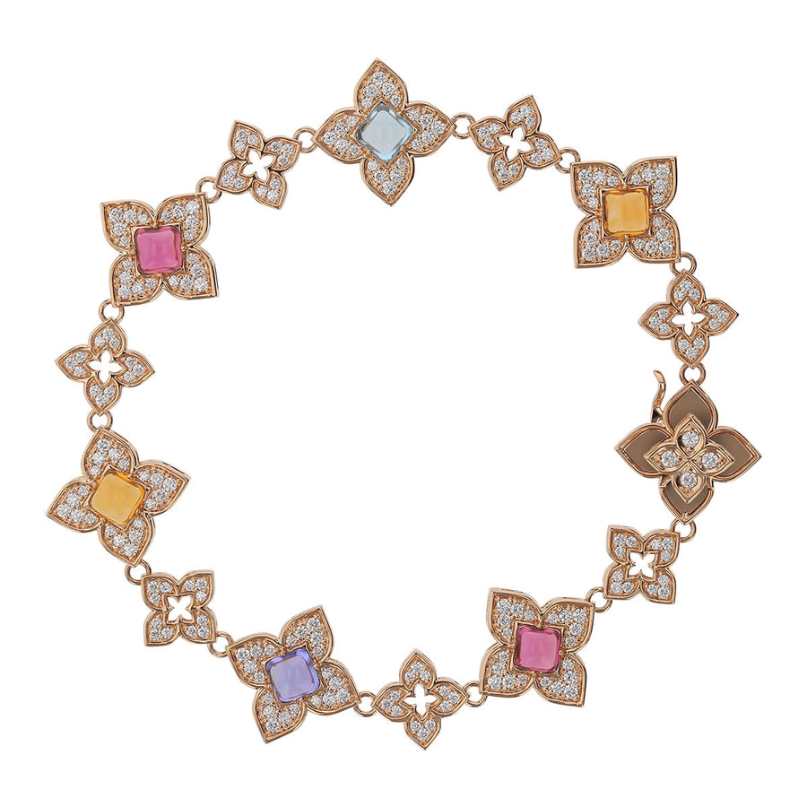 Venetian Princess Carnival 1.45ct Diamond and 2.91ct Multi-Color Gemstone Flower Bracelet in 18K Rose Gold, 7.5"