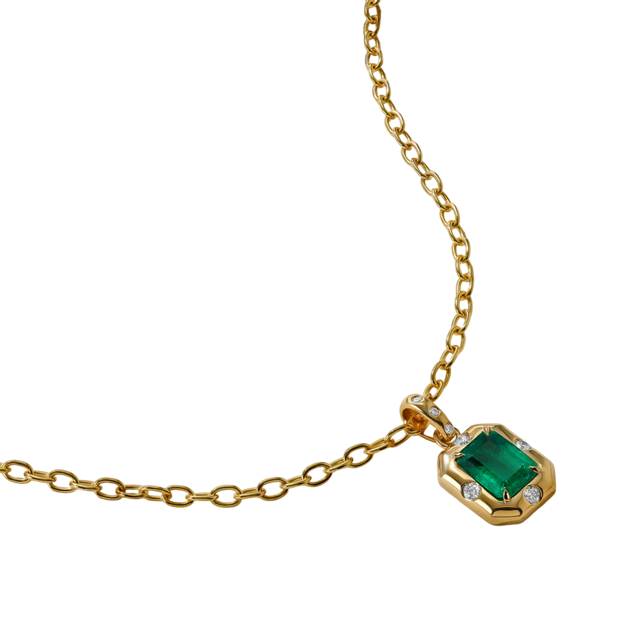 Aurum 1.51ct Emerald and 0.14ct Diamond Pendant in 18K Yellow Gold, 18" chain