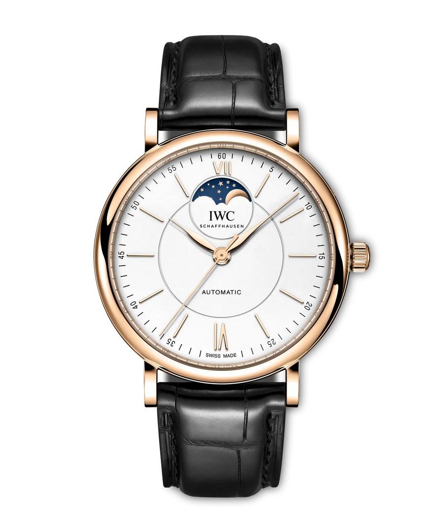 40mm Portofino Automatic Moon Phase Watch with Silver Dial in 18K Yellow Gold, Strap
