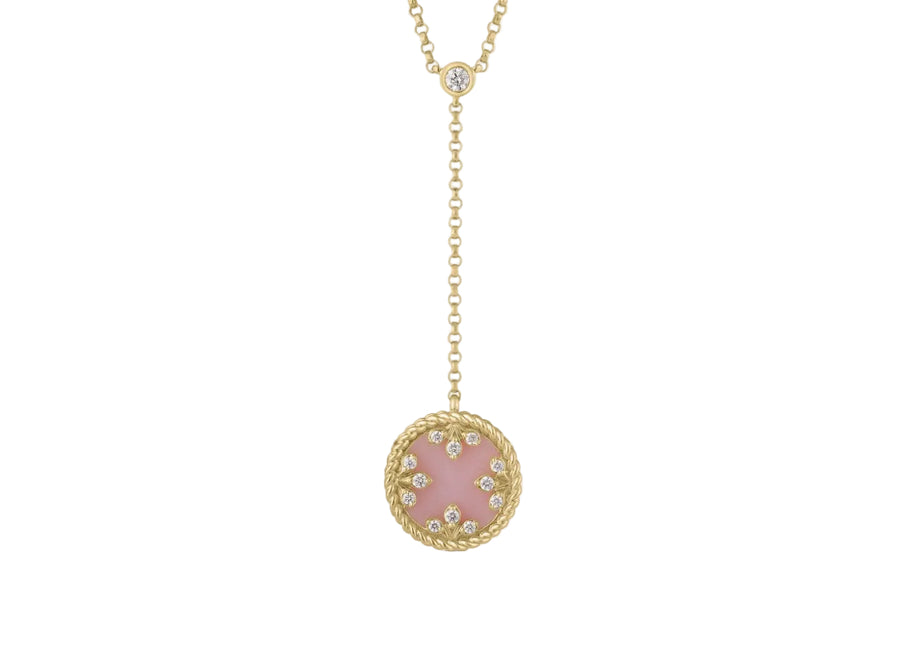 Venetian Princess 0.07ct Diamond and Pink Opal Lariat Necklace in 18K Yellow Gold, 16-18" chain