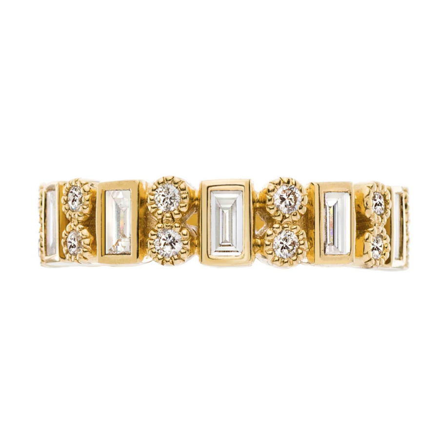 Modern Heritage 1.54ct Baguette and Round Diamond Eternity Band in 18K Yellow Gold, Size 7
