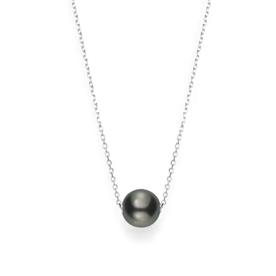 Japan 10mm A+ Black South Sea Pearl Pendant in 18K White Gold, 18" chain