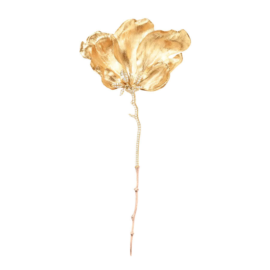 Wild Rose 0.62ct Diamond Brooch in 18K Yellow Gold