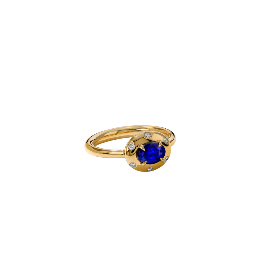 Aurum 0.90ct Oval Sapphire and 0.09ct Diamond Ring in 18K Yellow Gold, size 6.5