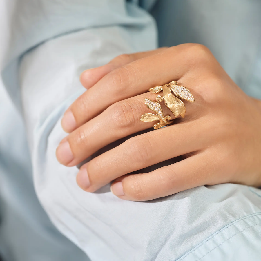 Forest 0.65ct Diamond Wrap Ring in 18K Yellow Gold, Size 7