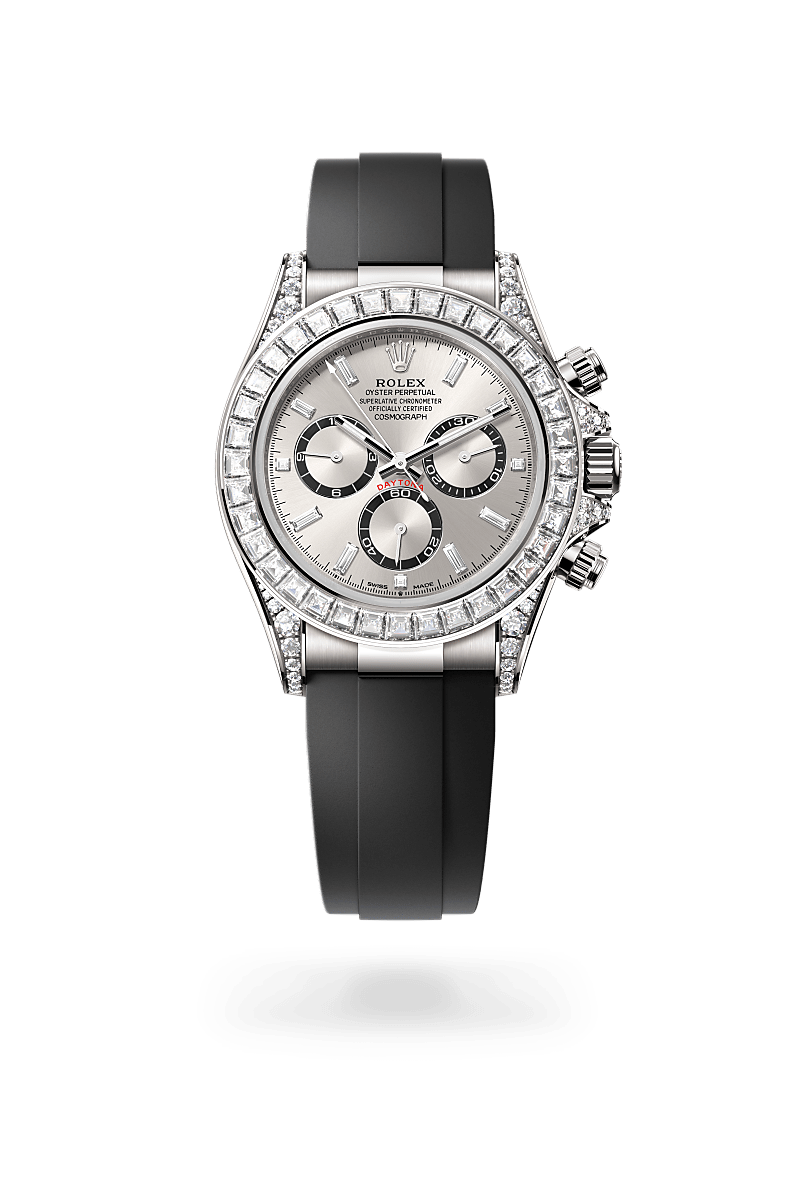 rolex Cosmograph Daytona in 18 kt white gold with lugs set with diamonds,  - Shreve & Co Jewelers