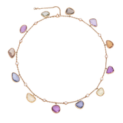 30.48ct Rose Cut Sapphire and 1.65ct Diamond Multi-Color Necklace in 18K Rose Gold, 17-15"