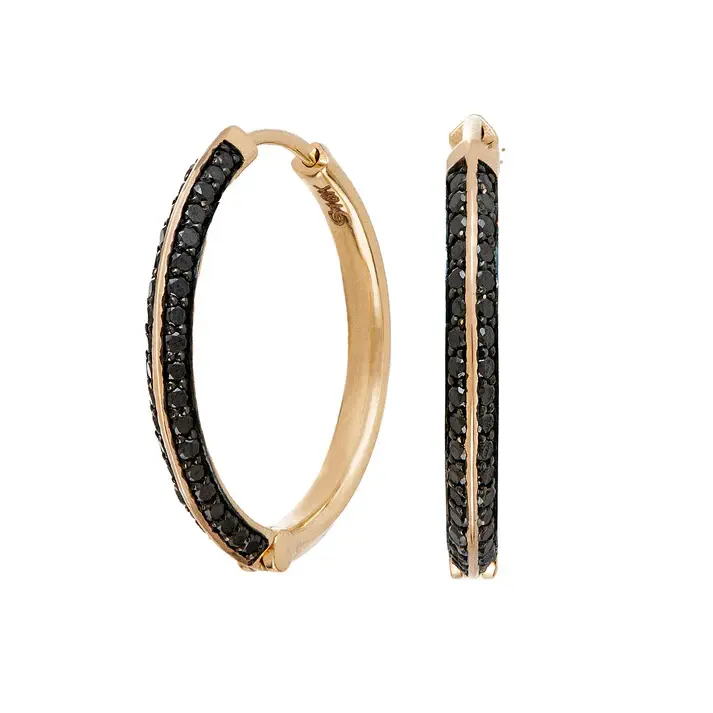 Sareena 0.78ct Black Diamond Hoop Earrings in 18K Yellow Gold