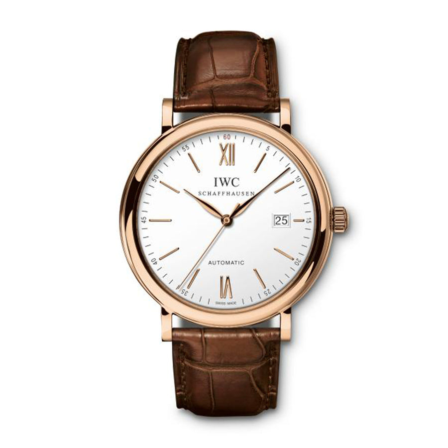 40mm Portofino Watch with White Dial in 18K Rose Gold, Strap