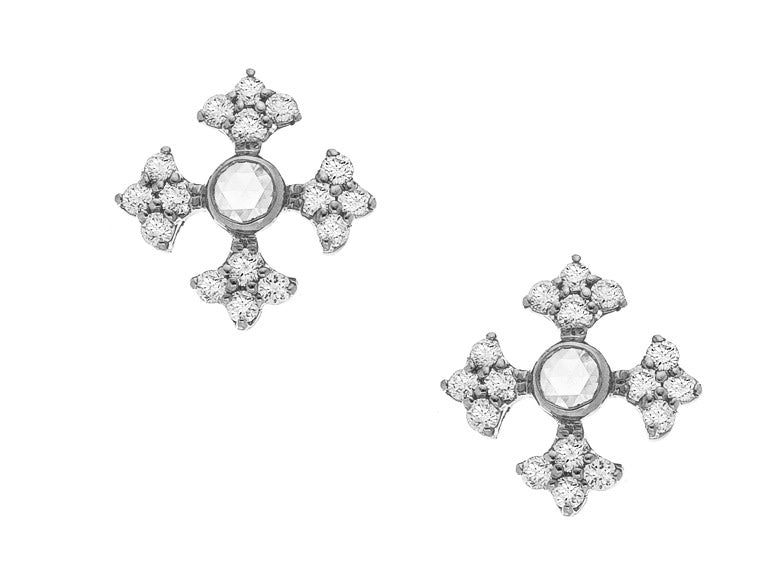 Arya 0.14ct Diamond Cross Motif Stud Earrings in 18K White Gold