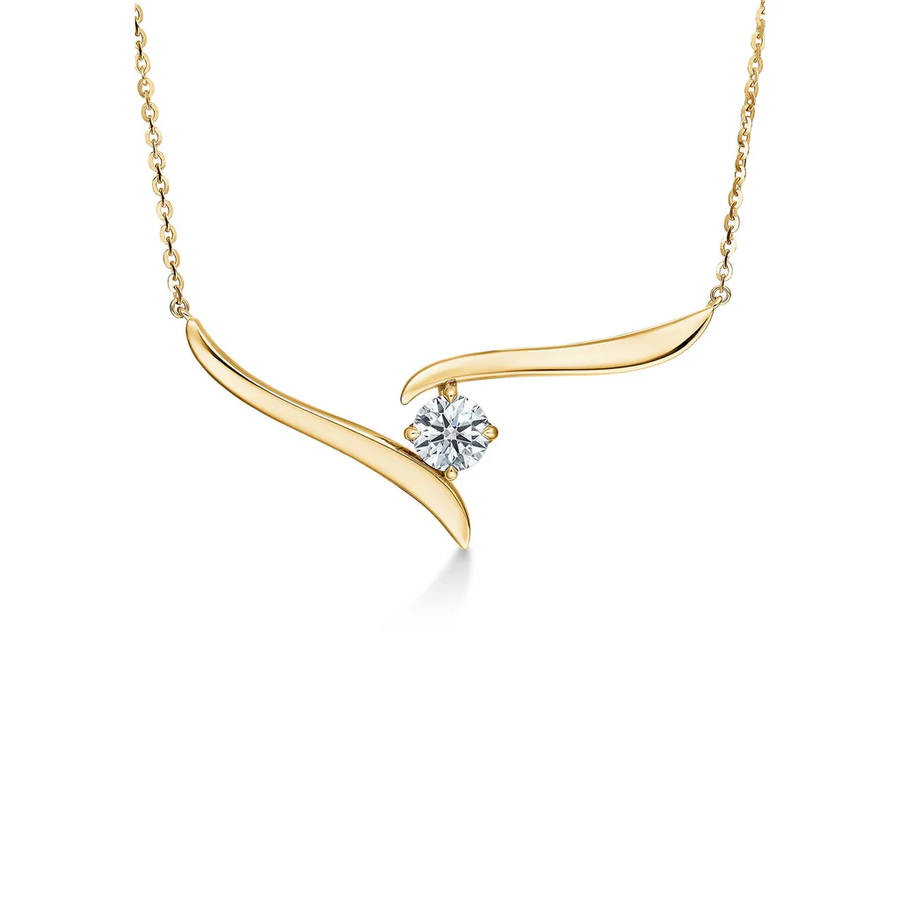 Vela 0.50Ct Diamond Solitaire Crossover Necklace in 18k Yellow Gold, 18" chain