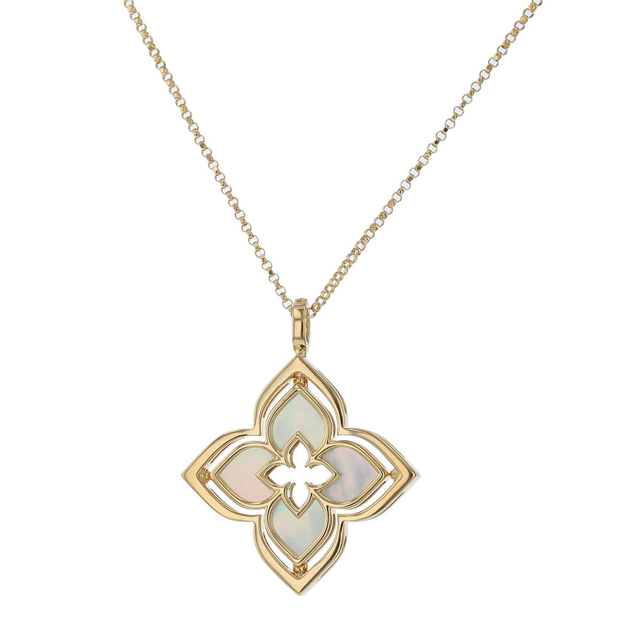 Venetian Princess 0.12ct Diamond and Mother of Pearl Pirouette Pendant in 18K Yellow Gold, 17" chain
