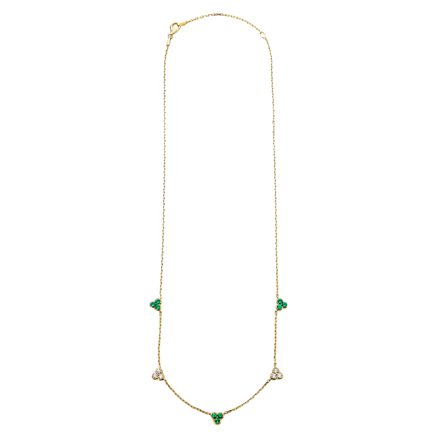 Trinity 0.40ct Emerald and 0.21ct Diamond Station Necklace in 18K Yellow Gold, 18"