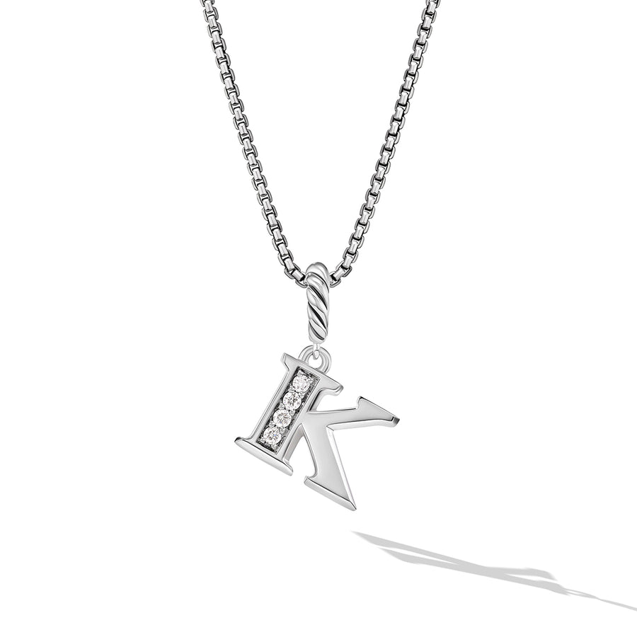 Pave Initial Pendant Necklace in Sterling Silver with Diamond K