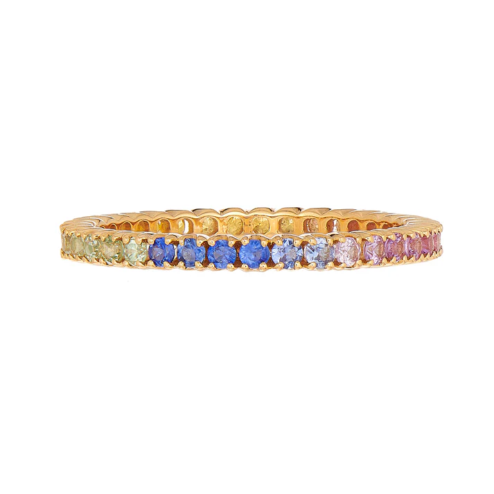 1.00ct Rainbow Sapphire Prong Band in 18K Yellow Gold, Size 7