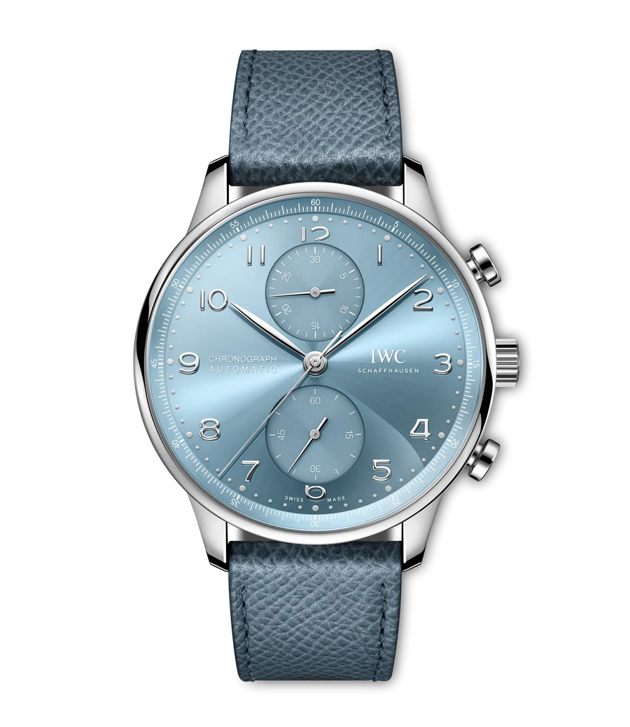 41mm Portugieser Chronograph Watch with Horizon Blue Dial in 18K White Gold, Strap