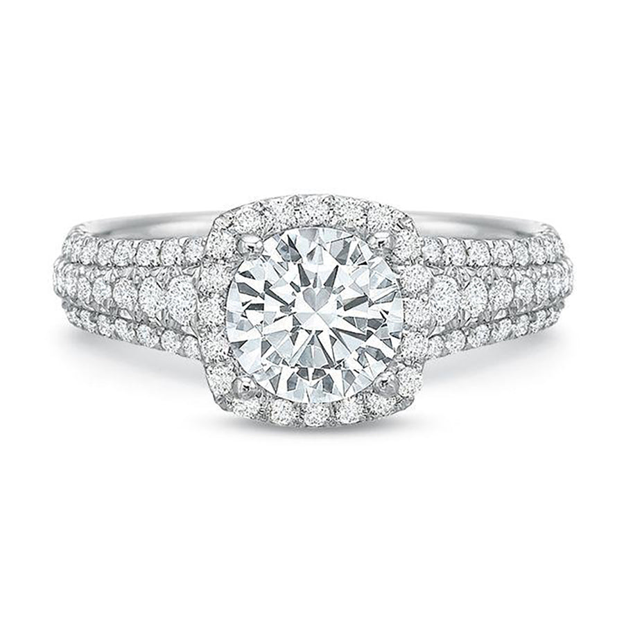 Petite Extraordinary 0.71ct Diamond Cushion Halo Ring Semi Mount in 18K White Gold