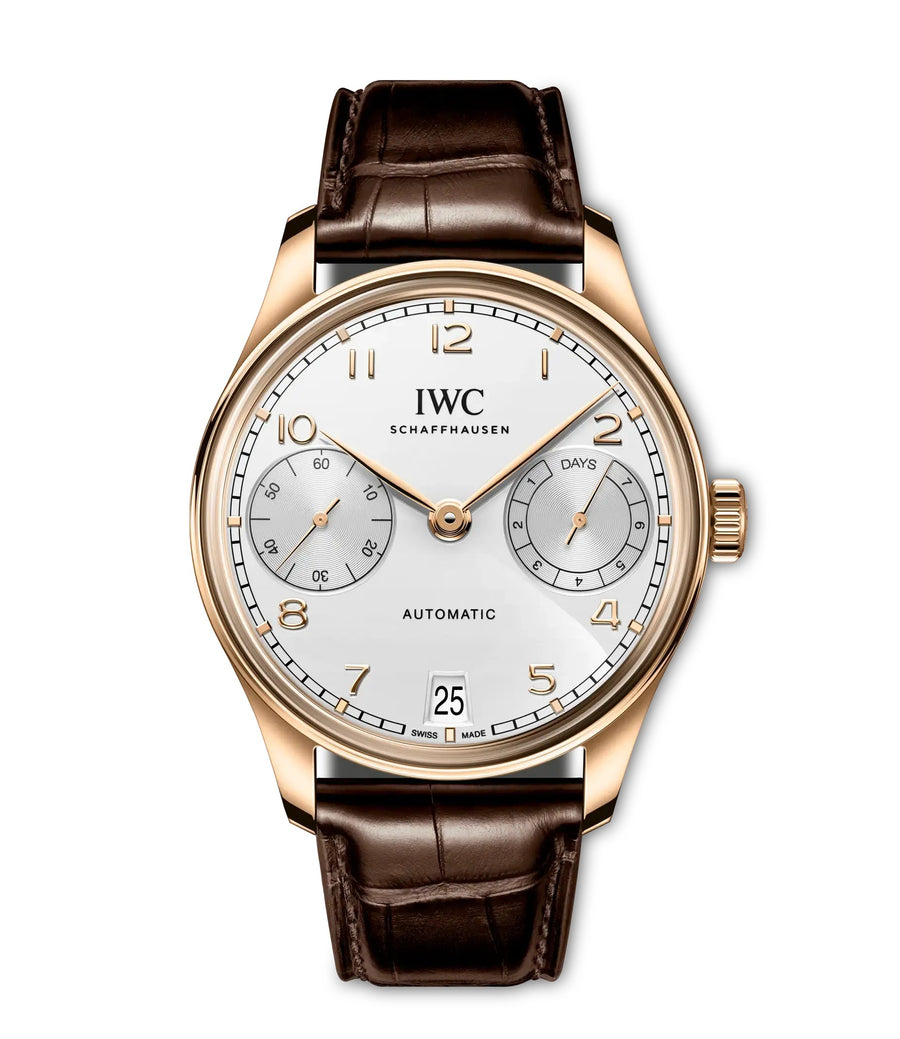 42mm Portugieser Automatic Watch with Silver Dial in 18K Yellow Gold, Strap