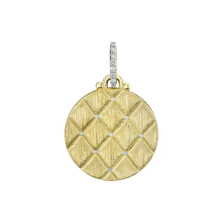 0.12ct Round Diamond Quilted Pendant in 18K Yellow Gold, without chain