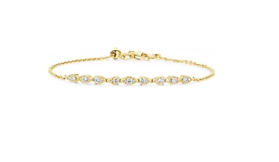 Aerial 0.40-0.46ct Diamond Dewdrop Bracelet in 18K Yellow Gold, 7in