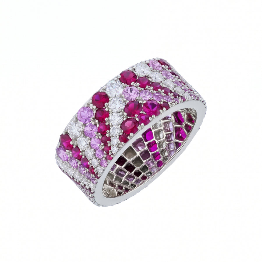 American Glamour 2.07ct Ruby, 1.31ct Pink Sapphire and 1.40ct Diamond Eternity Band in Platinum, size 7