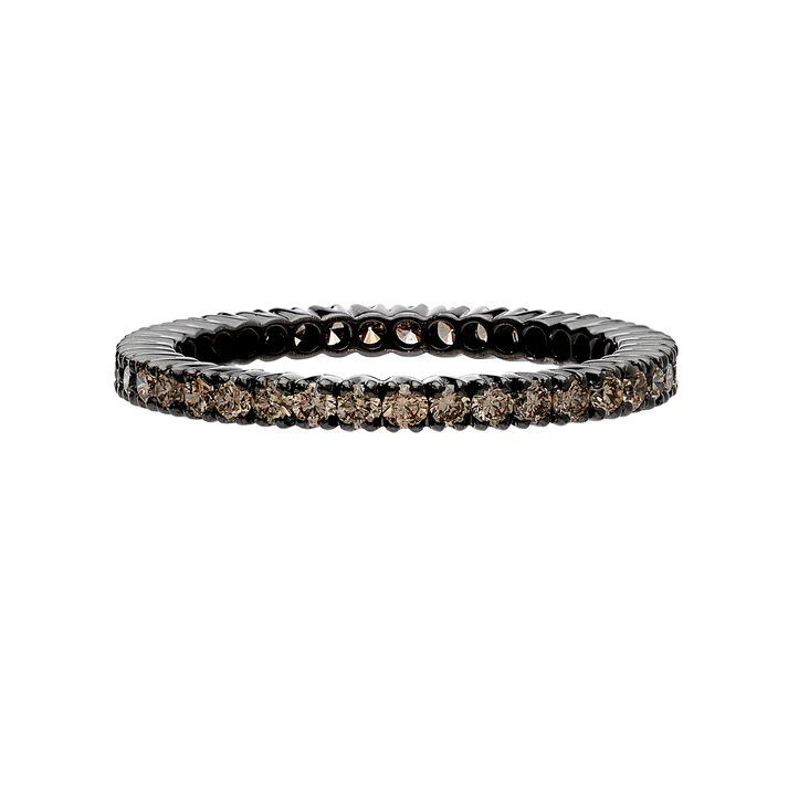 0.74ct Champagne Diamond Prong Band in 18K White Gold with Rhodium, Size 6.5