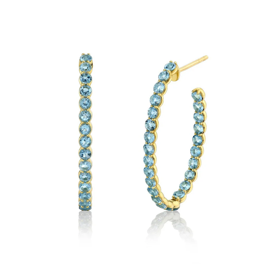 4.14ct Swiss Blue Topaz Hoop Earrings in 18K Yellow Gold