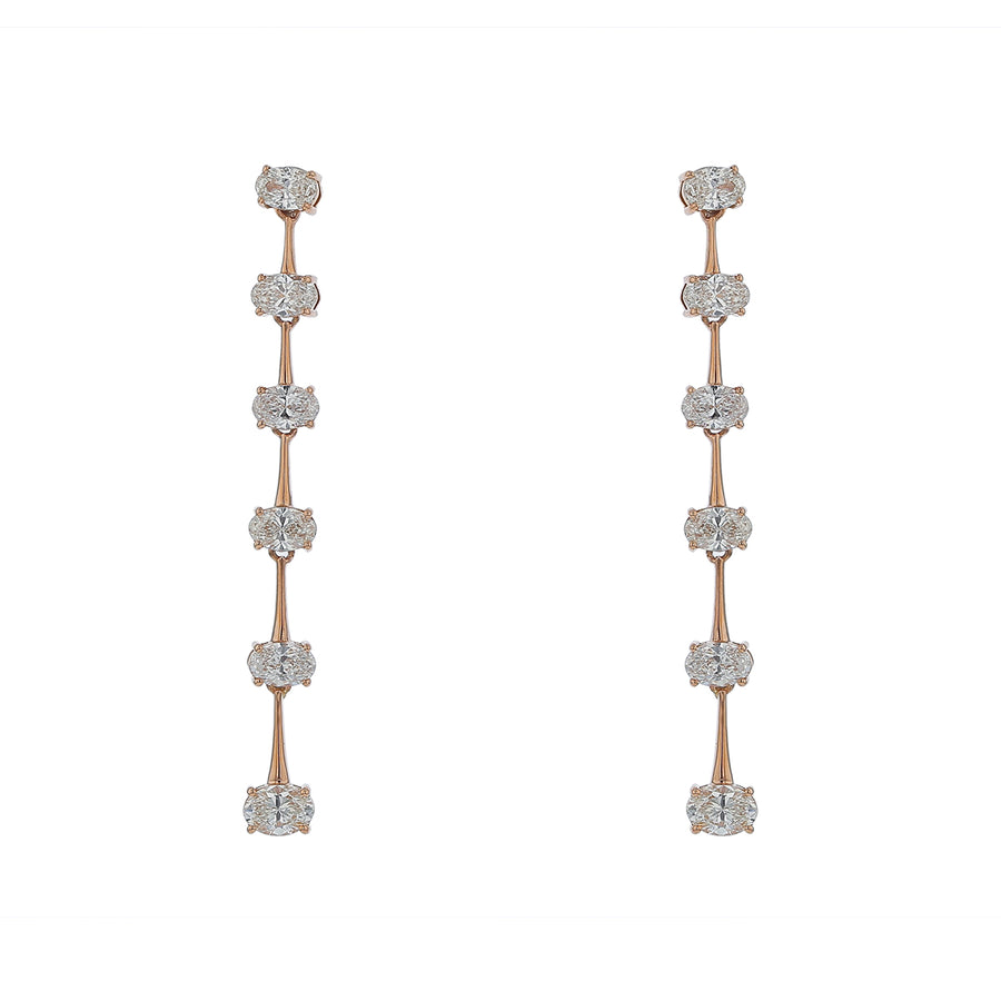 2.94ct Oval Diamond Bar Dangle Earrings in 18K Rose Gold