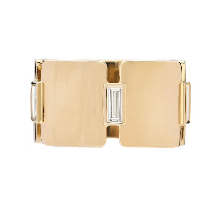 Rolo 0.69ct Baguette Diamond Wide Band in 18K Yellow Gold, Size 8